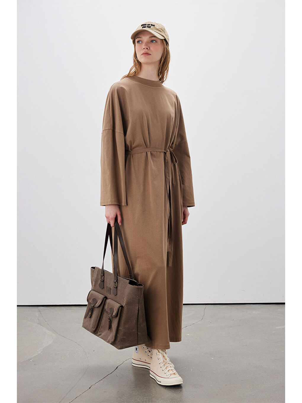 Oversize Uzun Rahat Elbise Kahverengi