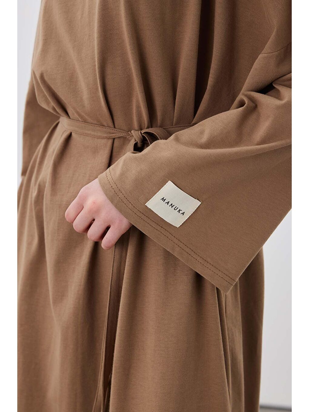 Oversize Uzun Rahat Elbise Kahverengi-3