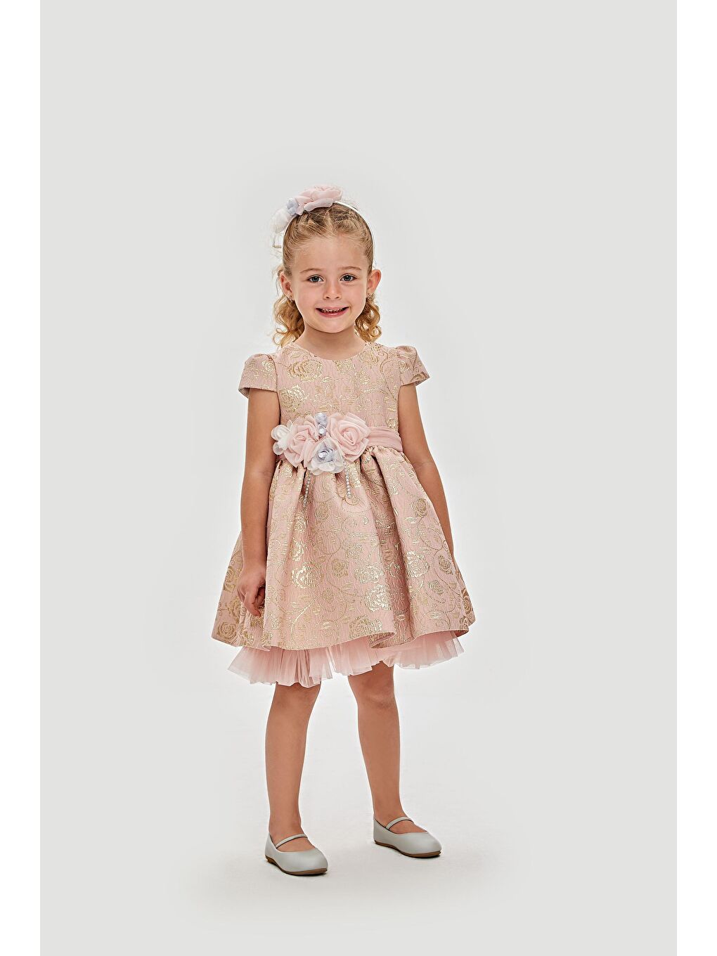 Pink Girls Pembe Robası Güllü Jakarlı Abiye