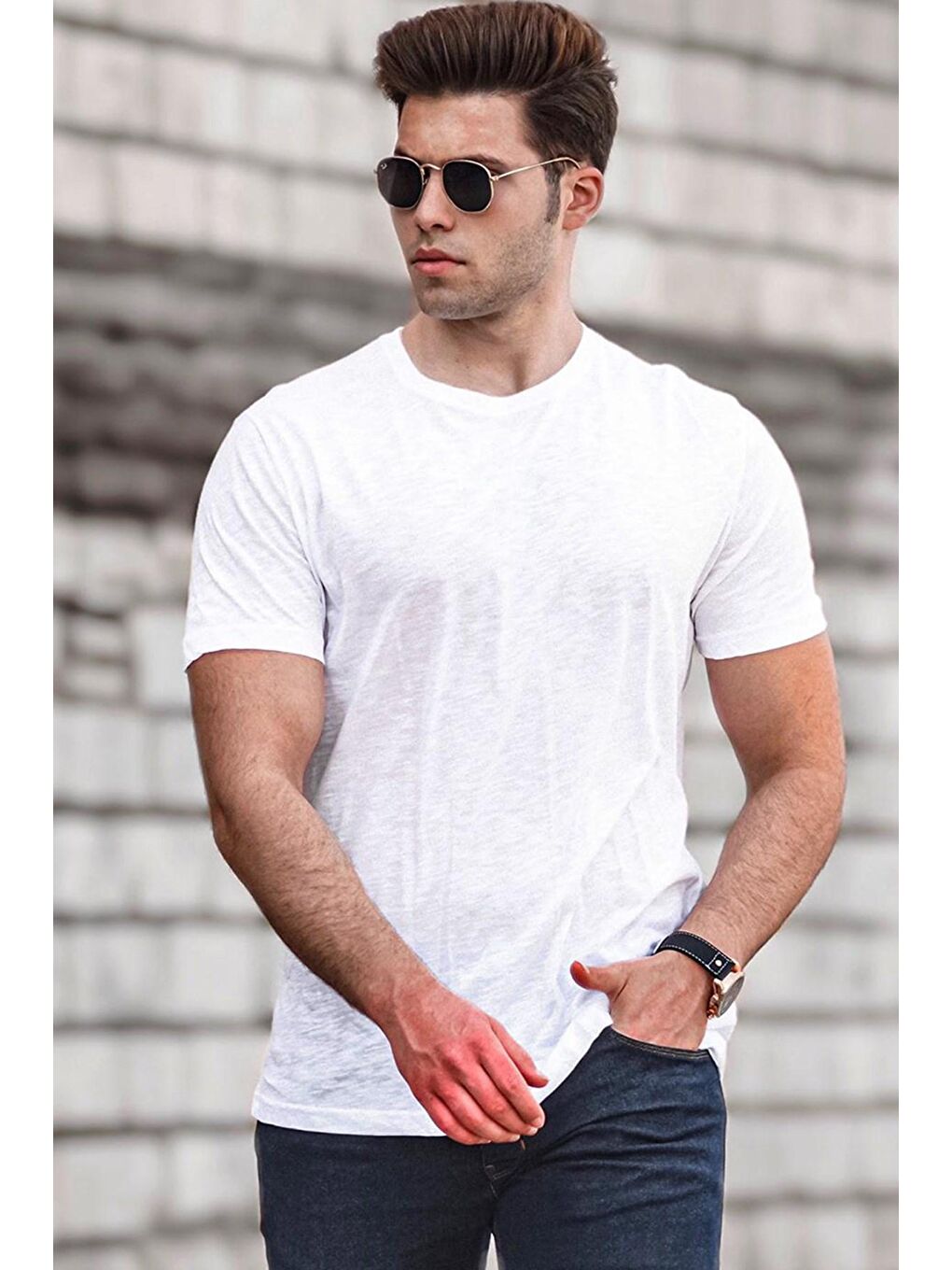 Erkek Beyaz Basic Tişört 5268