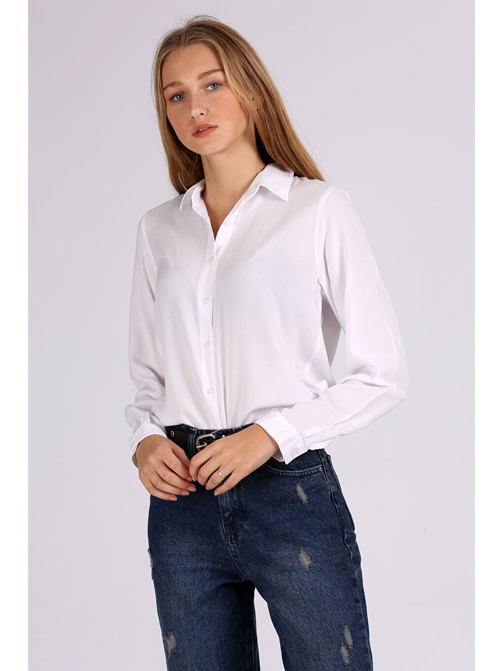 3785 Viskon Gömlek - Beyaz-1