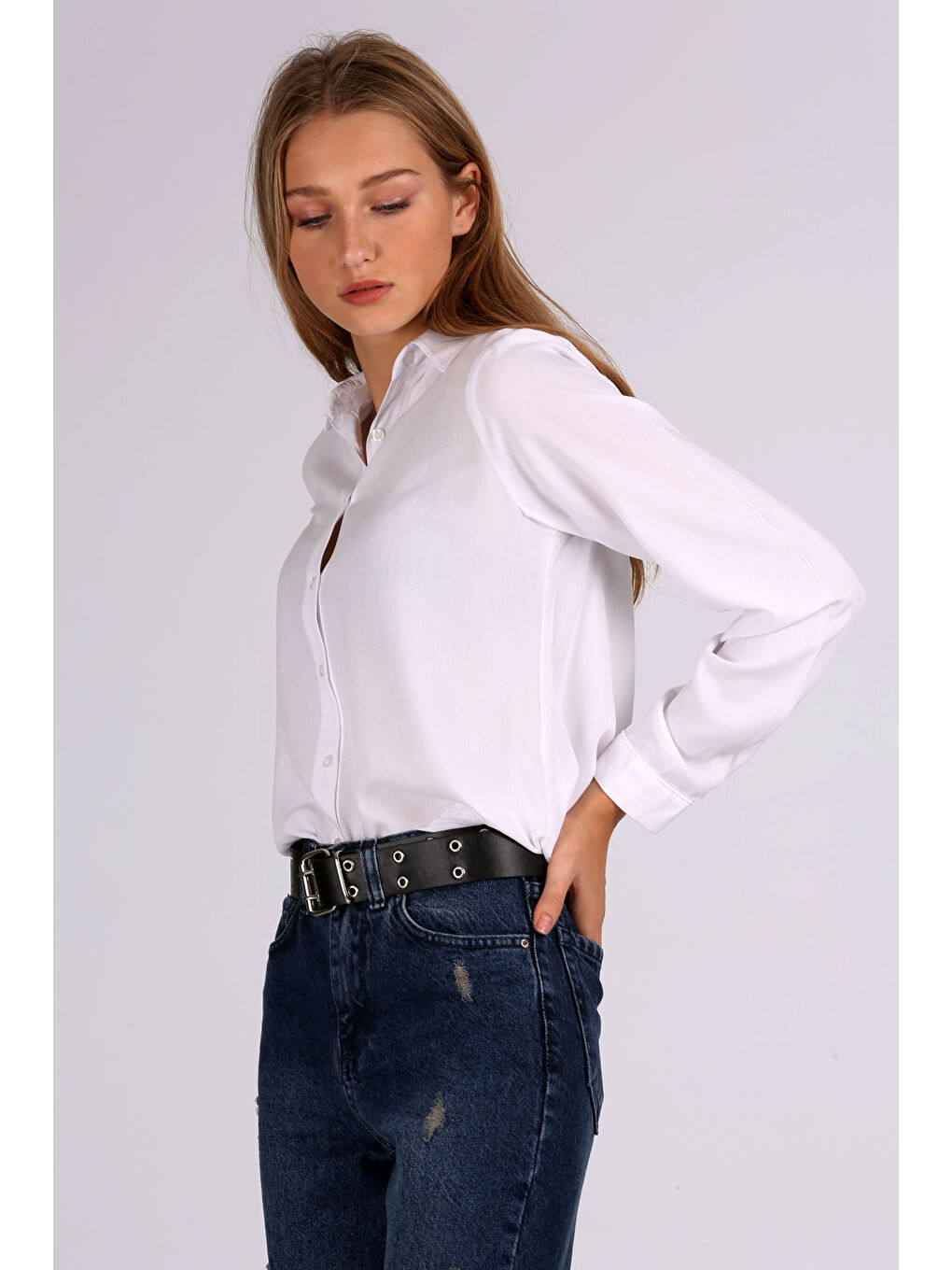 3785 Viskon Gömlek - Beyaz-2