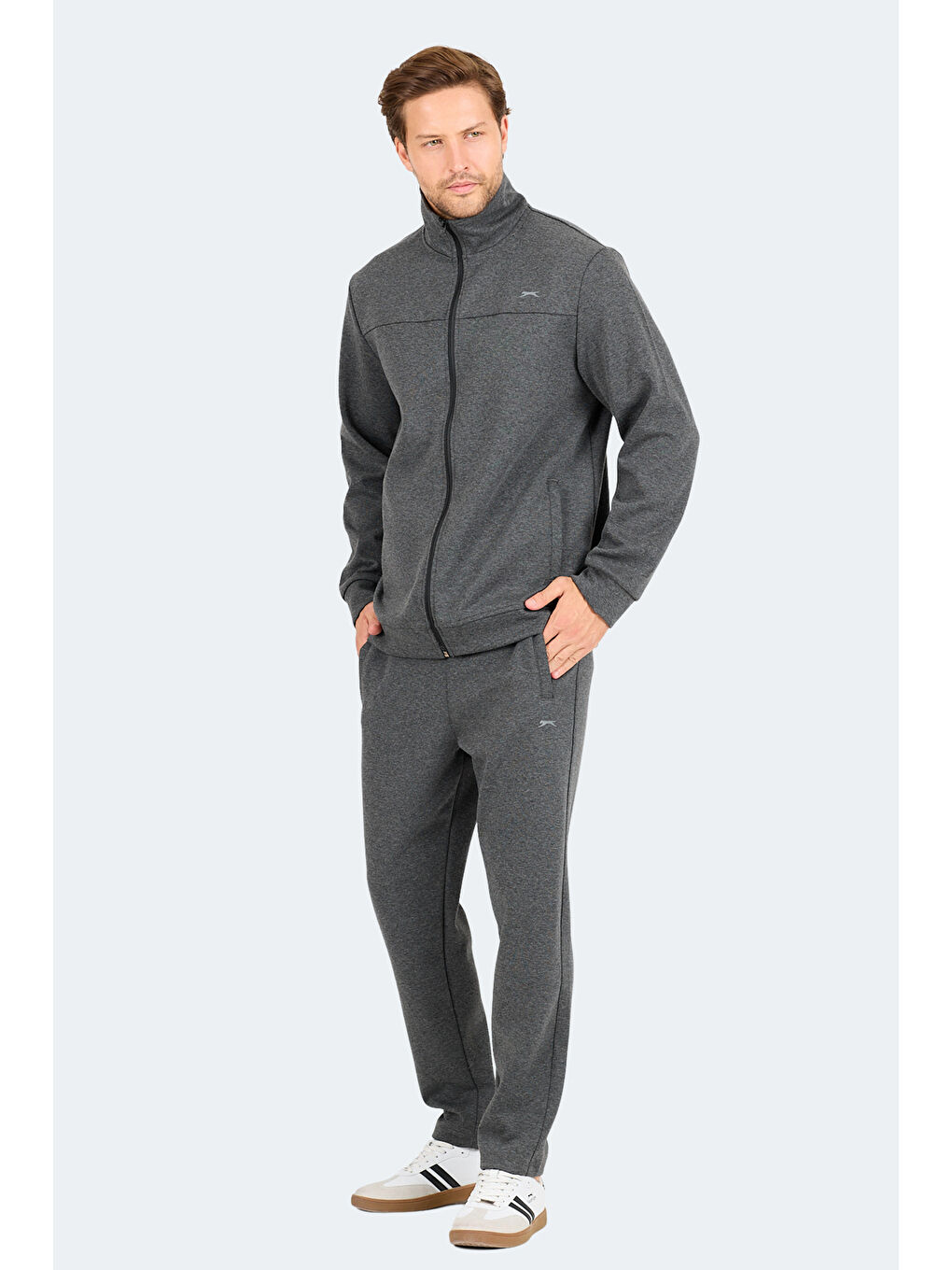 ORDER IN Erkek Fermuarlı Dik Yaka Cepli Koyu Gri Eşofman Takımı-6