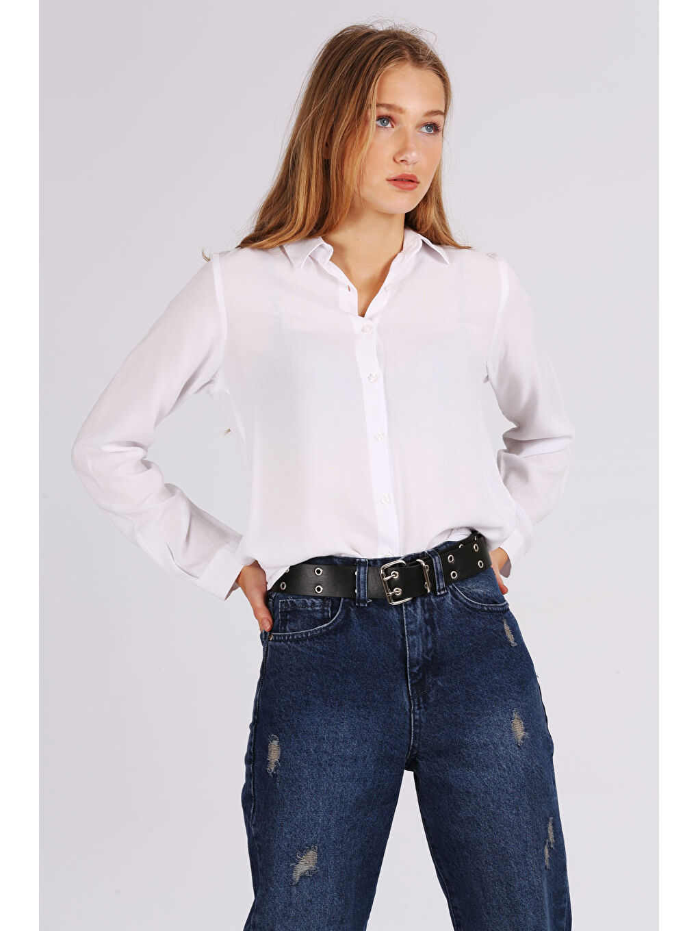 3785 Viskon Gömlek - Beyaz-3