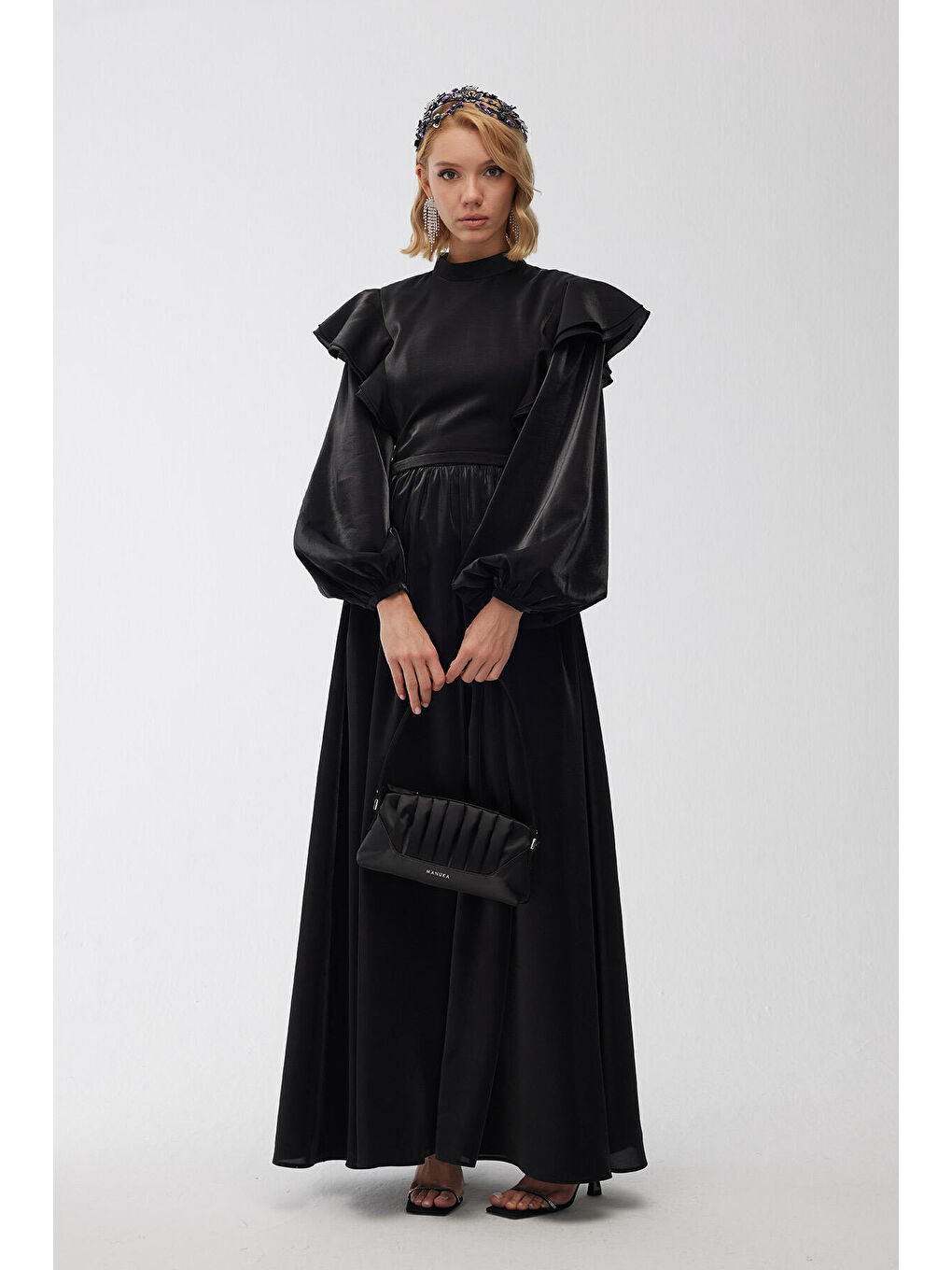 Işıltılı Grace Abiye Elbise Siyah-1