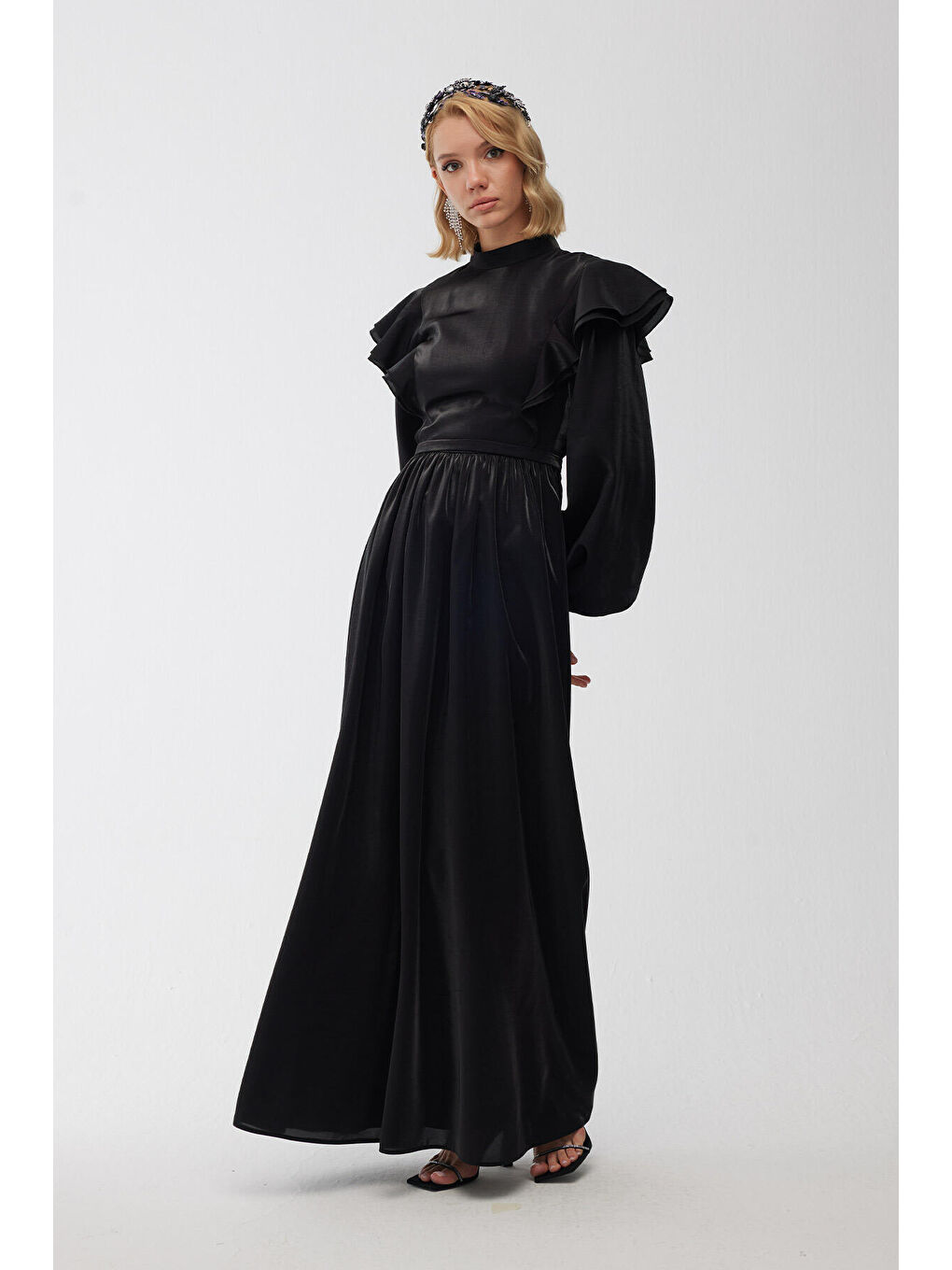 Işıltılı Grace Abiye Elbise Siyah-4