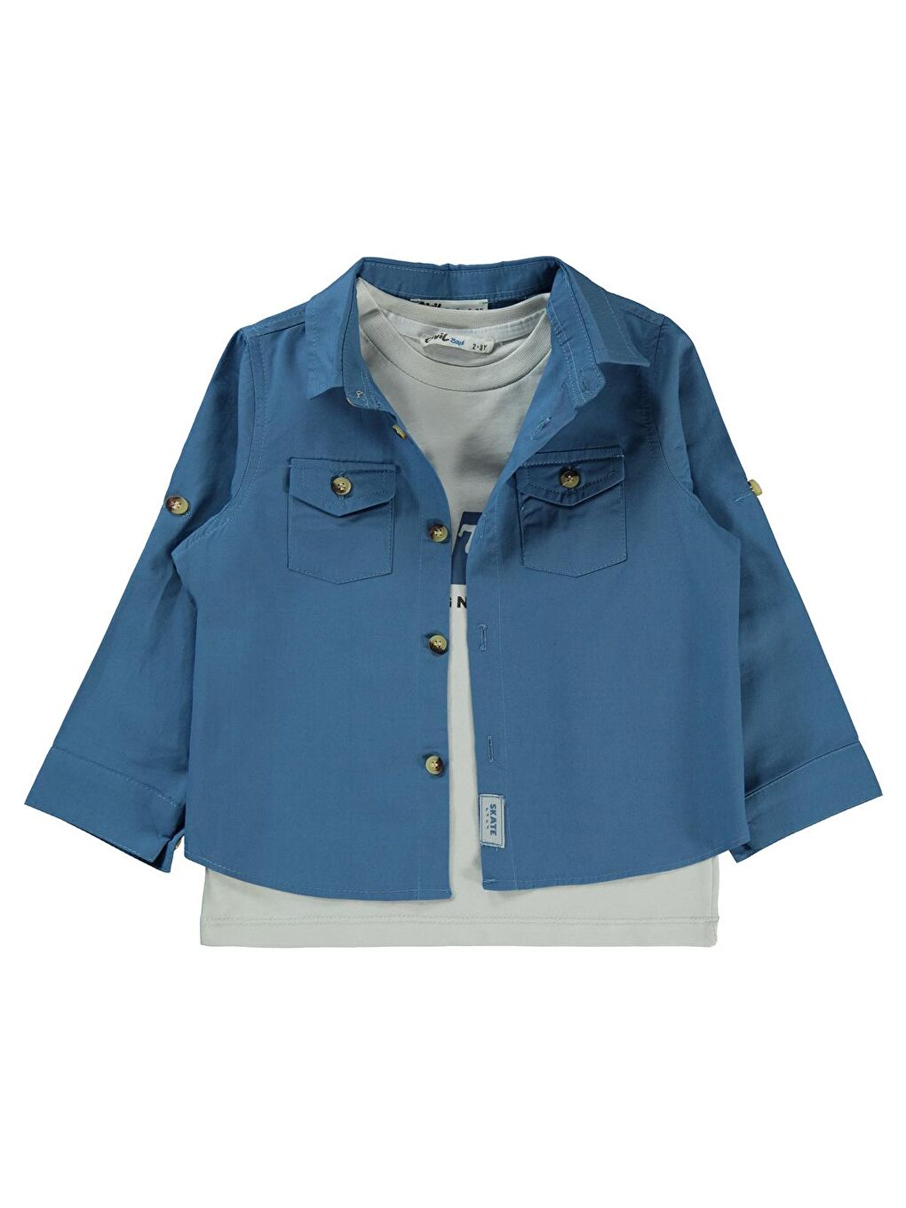 İndigo Boys Kapak Cepli Tişörtlü Gömlek 2-5 Yaş Gömlek - Mavi 2-3 Yaş