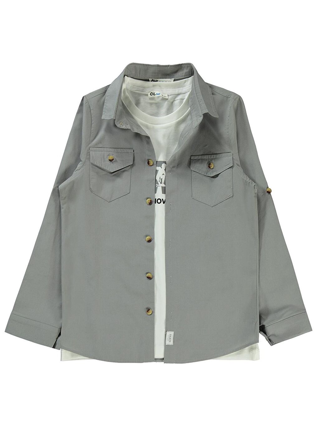 Boys Kapak Cepli Tişörtlü Gömlek 10-13 Yaş Gömlek - Gri 10-11 Yaş