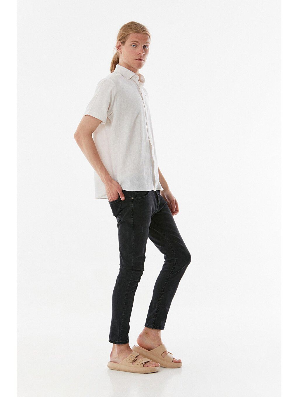 Ekru Waffle Kumaş Kısa Kollu Gömlek-3