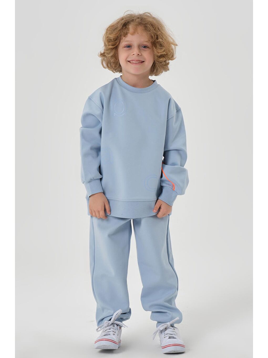 Mavi Bisiklet Yaka Çelikli İnterlok Kumaştan Baskı Detaylı Erkek Çocuk Eşofman Takımı
