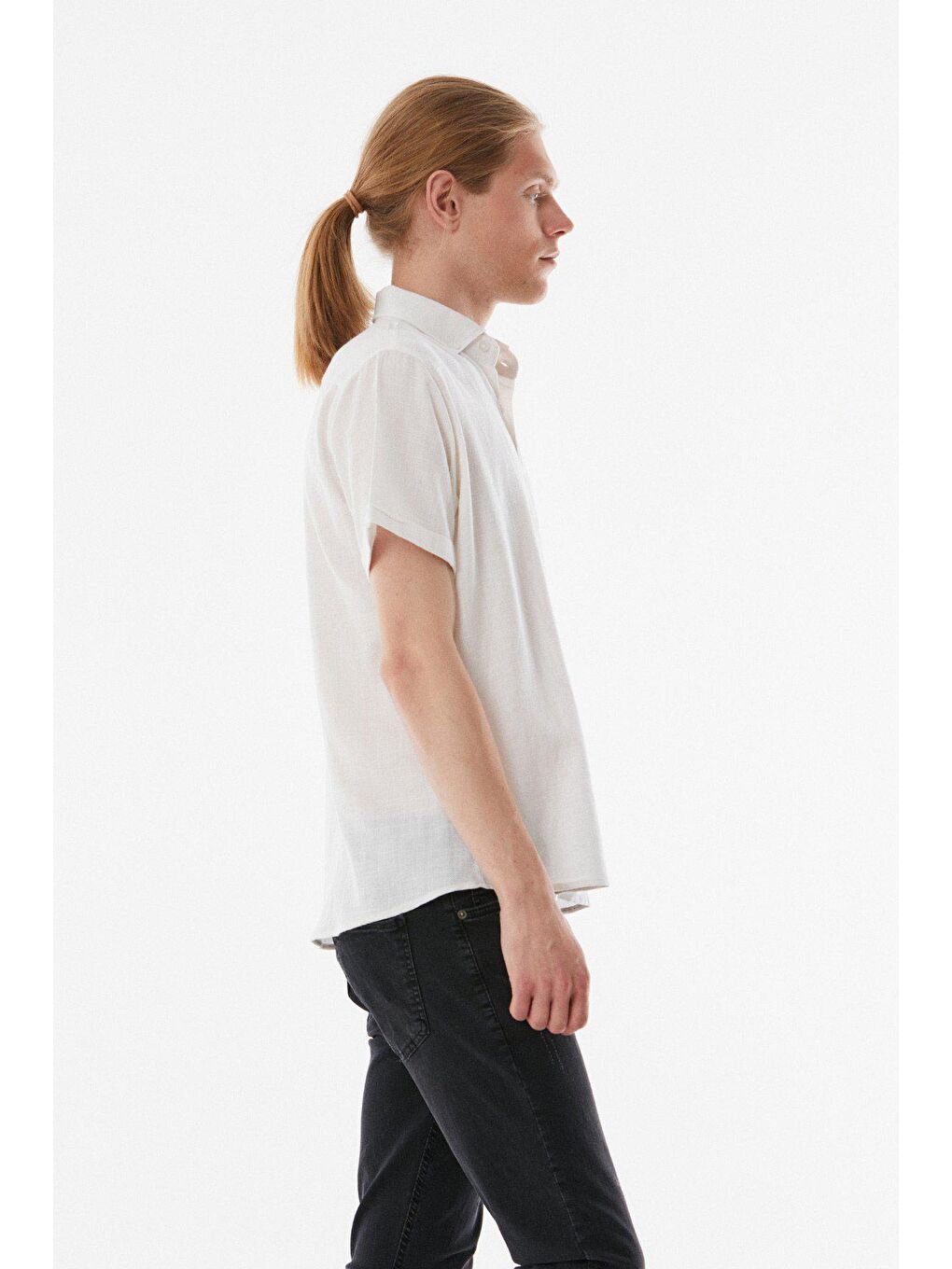 Ekru Waffle Kumaş Kısa Kollu Gömlek-4