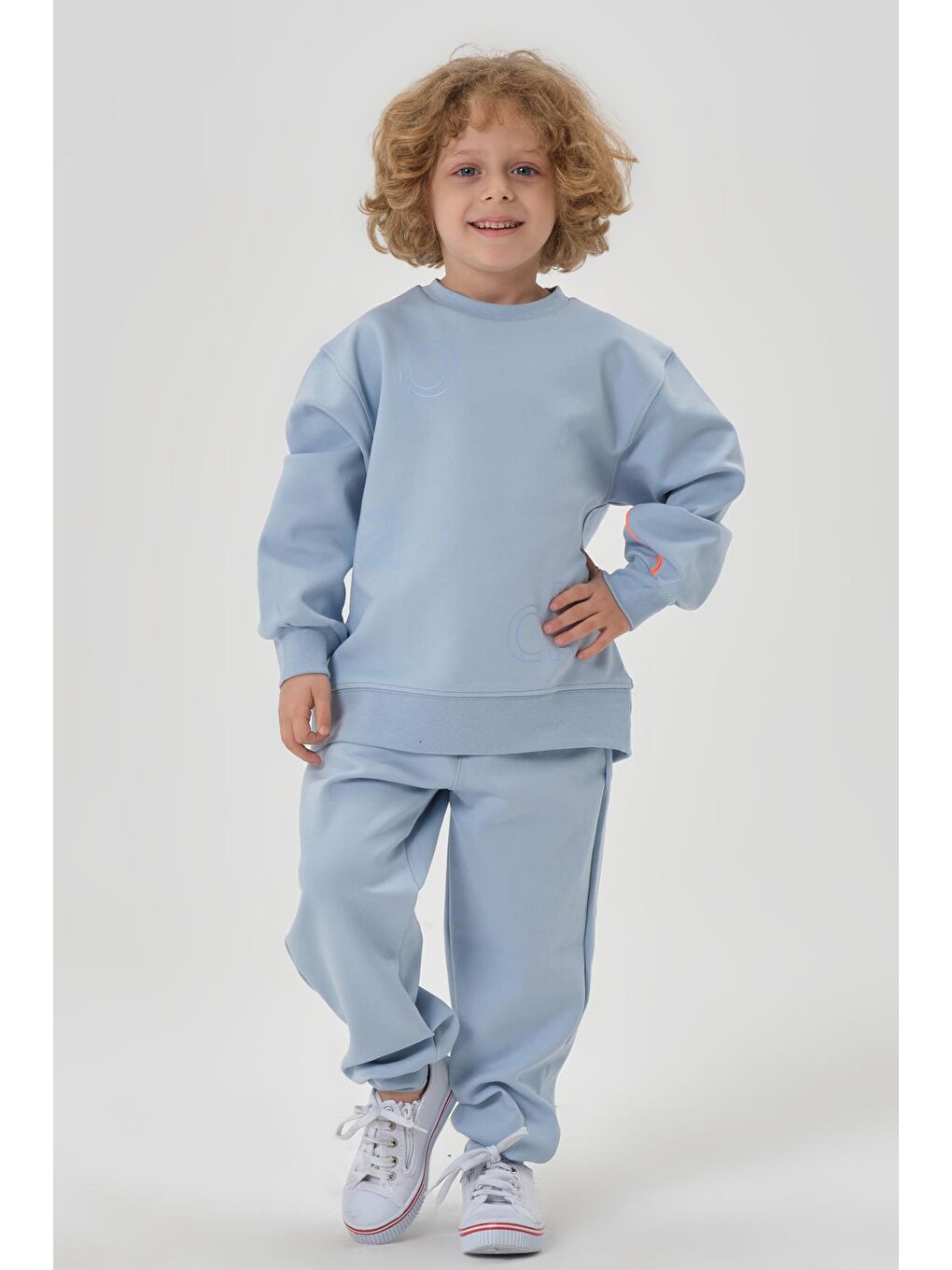 Mavi Bisiklet Yaka Çelikli İnterlok Kumaştan Baskı Detaylı Erkek Çocuk Eşofman Takımı-1