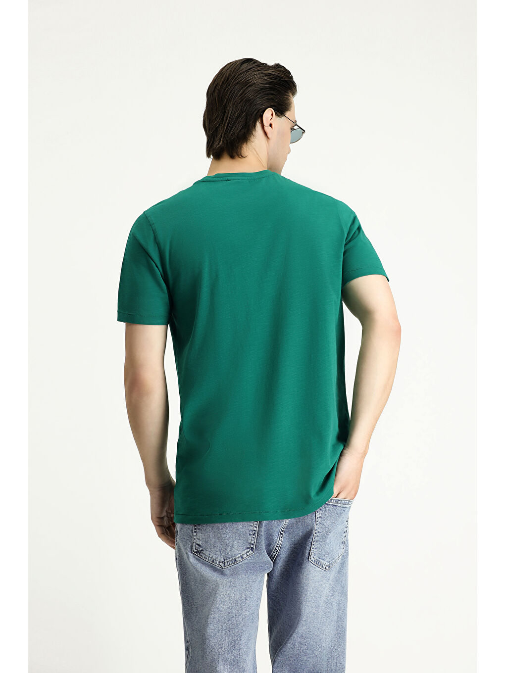 Yeşil Bisiklet Yaka Slim Fit Dar Kesim Baskılı Süprem Pamuk Tişört-3