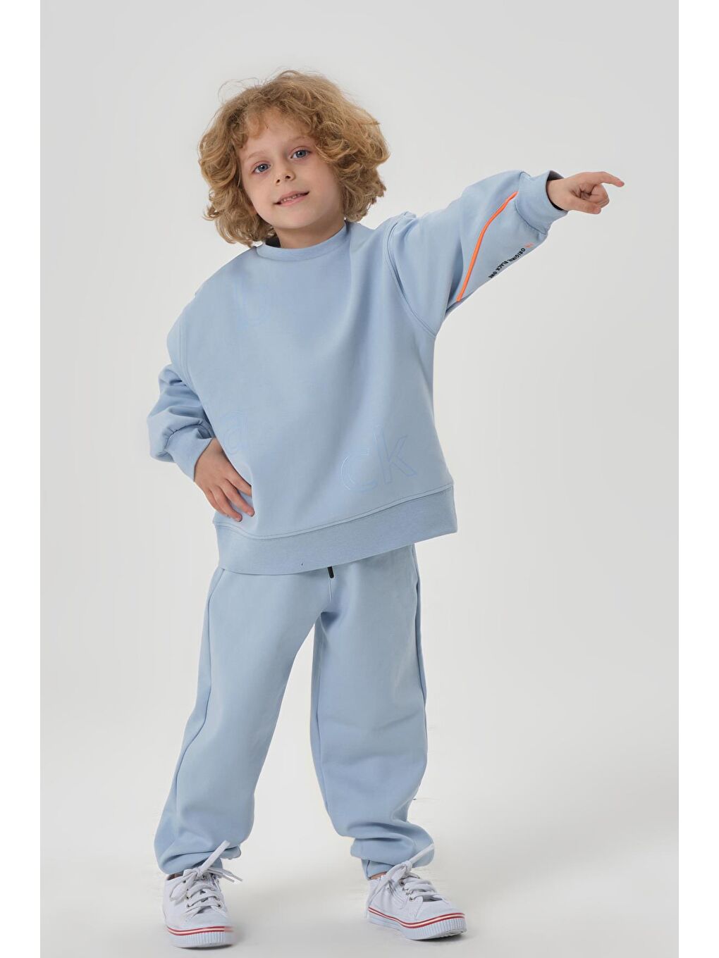 Mavi Bisiklet Yaka Çelikli İnterlok Kumaştan Baskı Detaylı Erkek Çocuk Eşofman Takımı-2