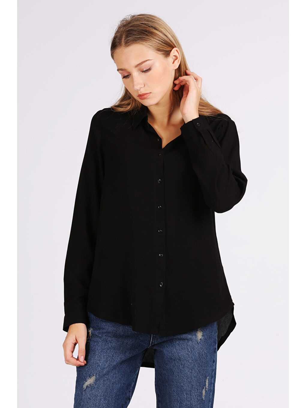 3785 Viskon Gömlek - Siyah-2