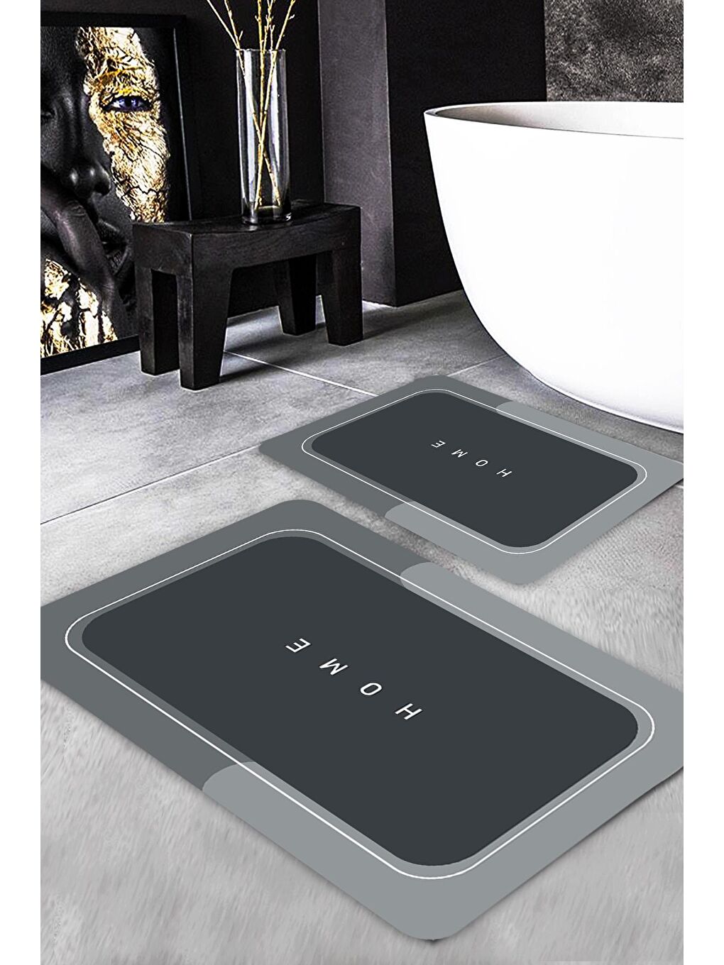 Karışık Modern Desenli Banyo Paspası 2'li 50x60 cm - 60x100cm