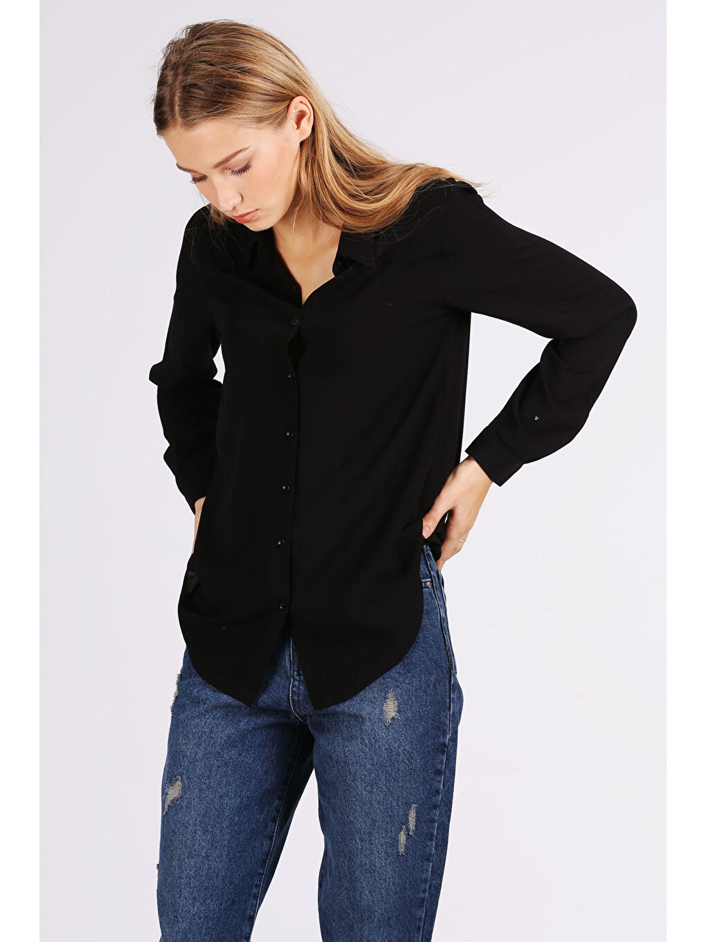 3785 Viskon Gömlek - Siyah-3