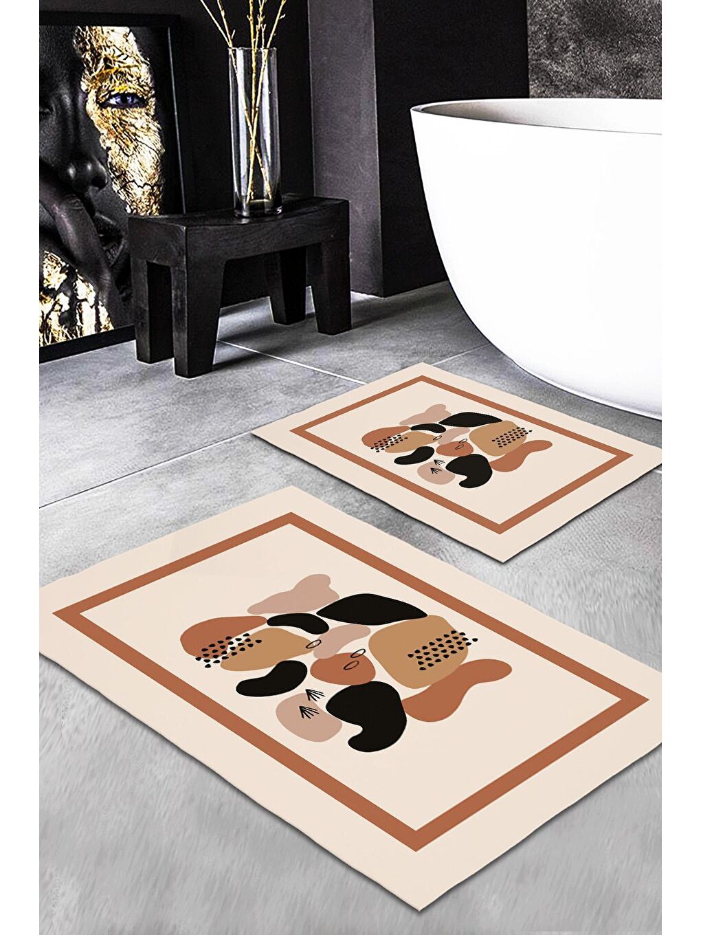 Karışık Modern Desenli Banyo Paspası 2'li 50x60 cm - 60x100cm