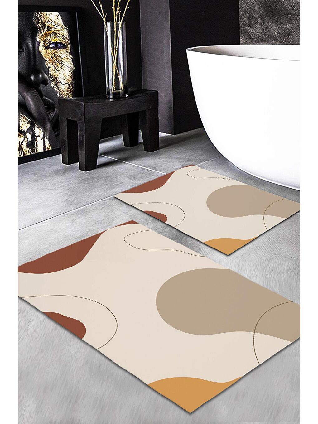 Karışık Modern Desenli Banyo Paspası 2'li 50x60 cm - 60x100cm