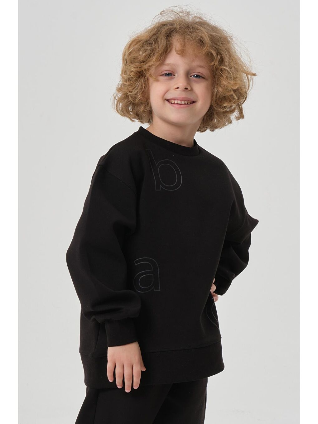 Gri Bisiklet Yaka Çelikli İnterlok Kumaştan Baskı Detaylı Erkek Çocuk Eşofman Takımı-3