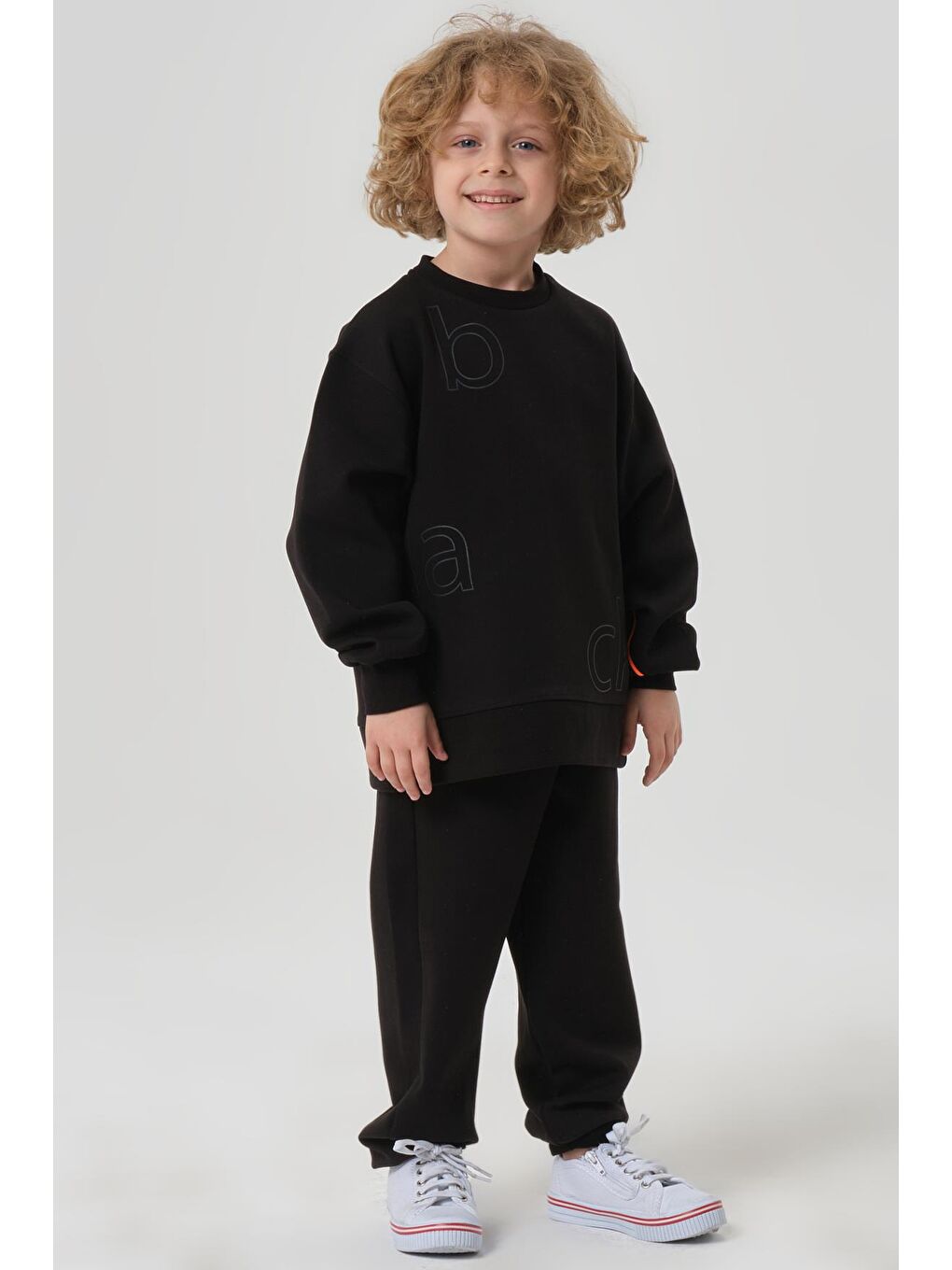 Gri Bisiklet Yaka Çelikli İnterlok Kumaştan Baskı Detaylı Erkek Çocuk Eşofman Takımı-4