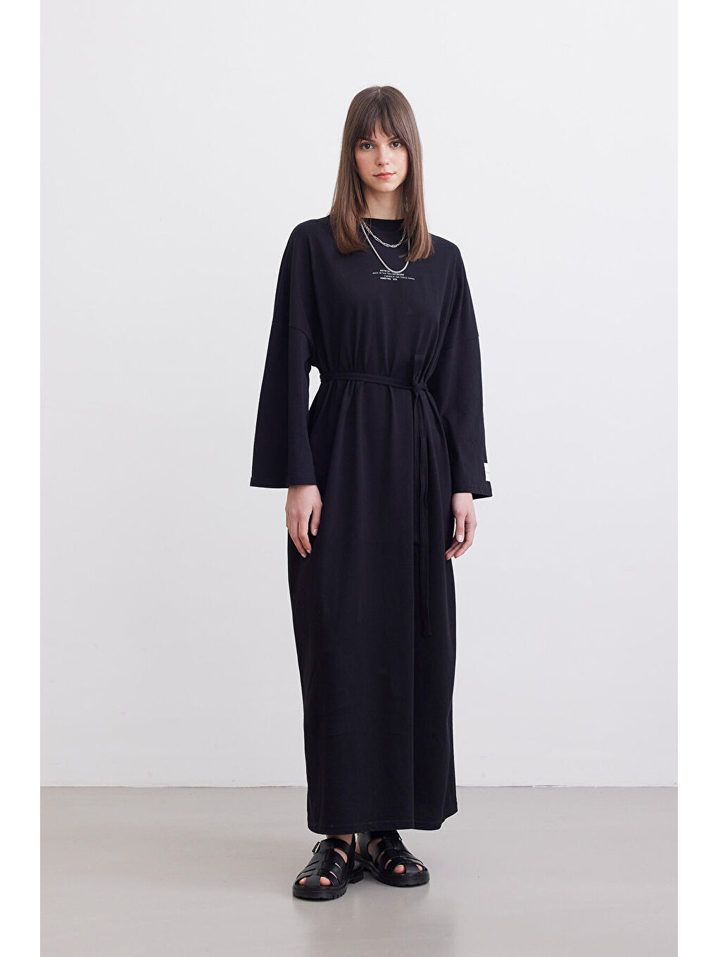 Oversize Uzun Rahat Elbise Siyah-2