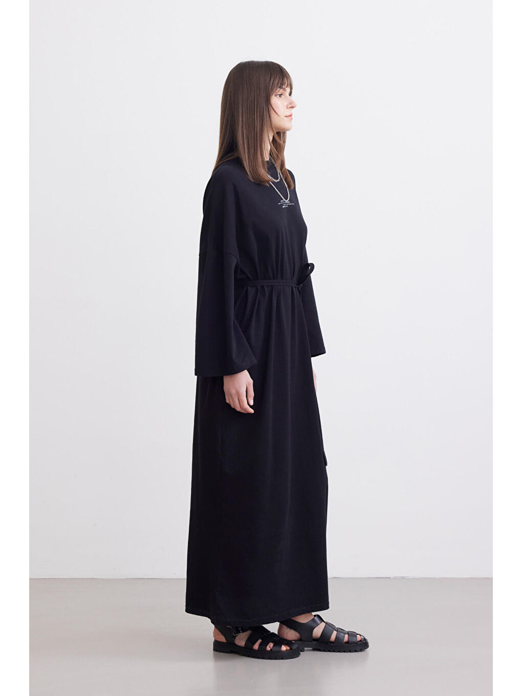 Oversize Uzun Rahat Elbise Siyah-3