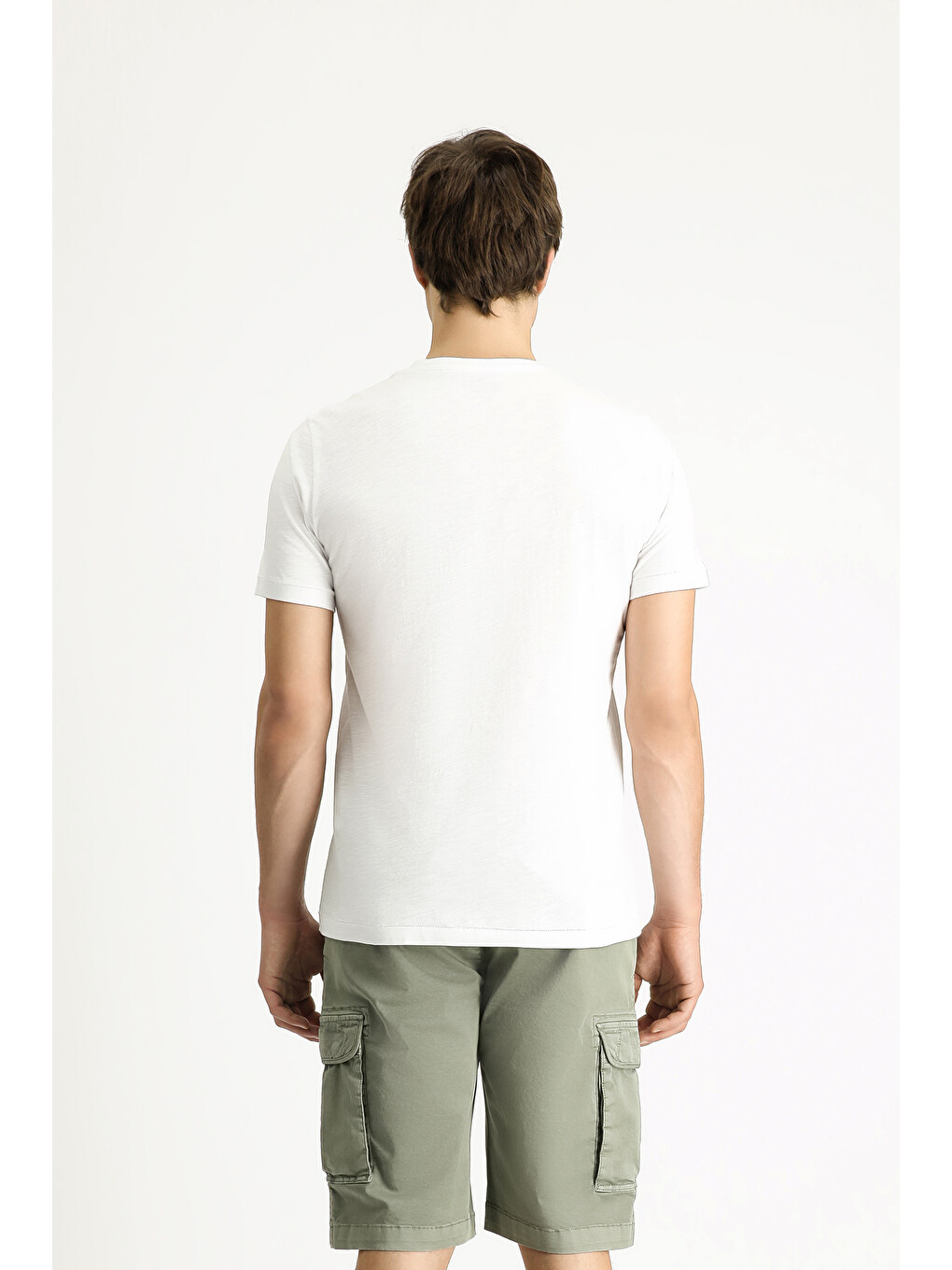 Beyaz Bisiklet Yaka Slim Fit Dar Kesim Baskılı Süprem Pamuk Tişört-4