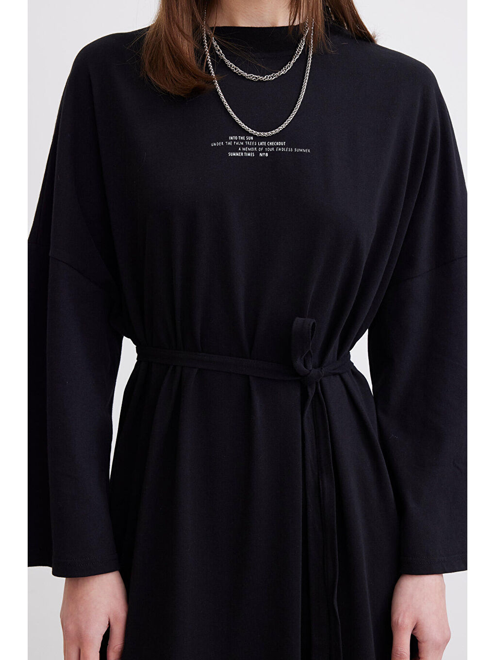 Oversize Uzun Rahat Elbise Siyah-5