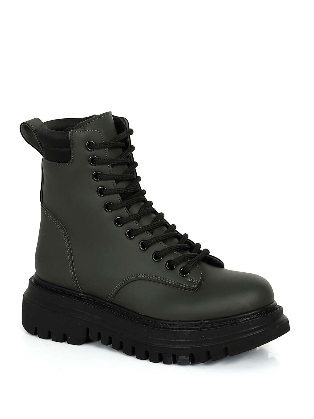 Haki Yuvarlak Burun Topuklu Bağcıklı Fermuarlı Kadın Günlük Postal Bot 36252-4