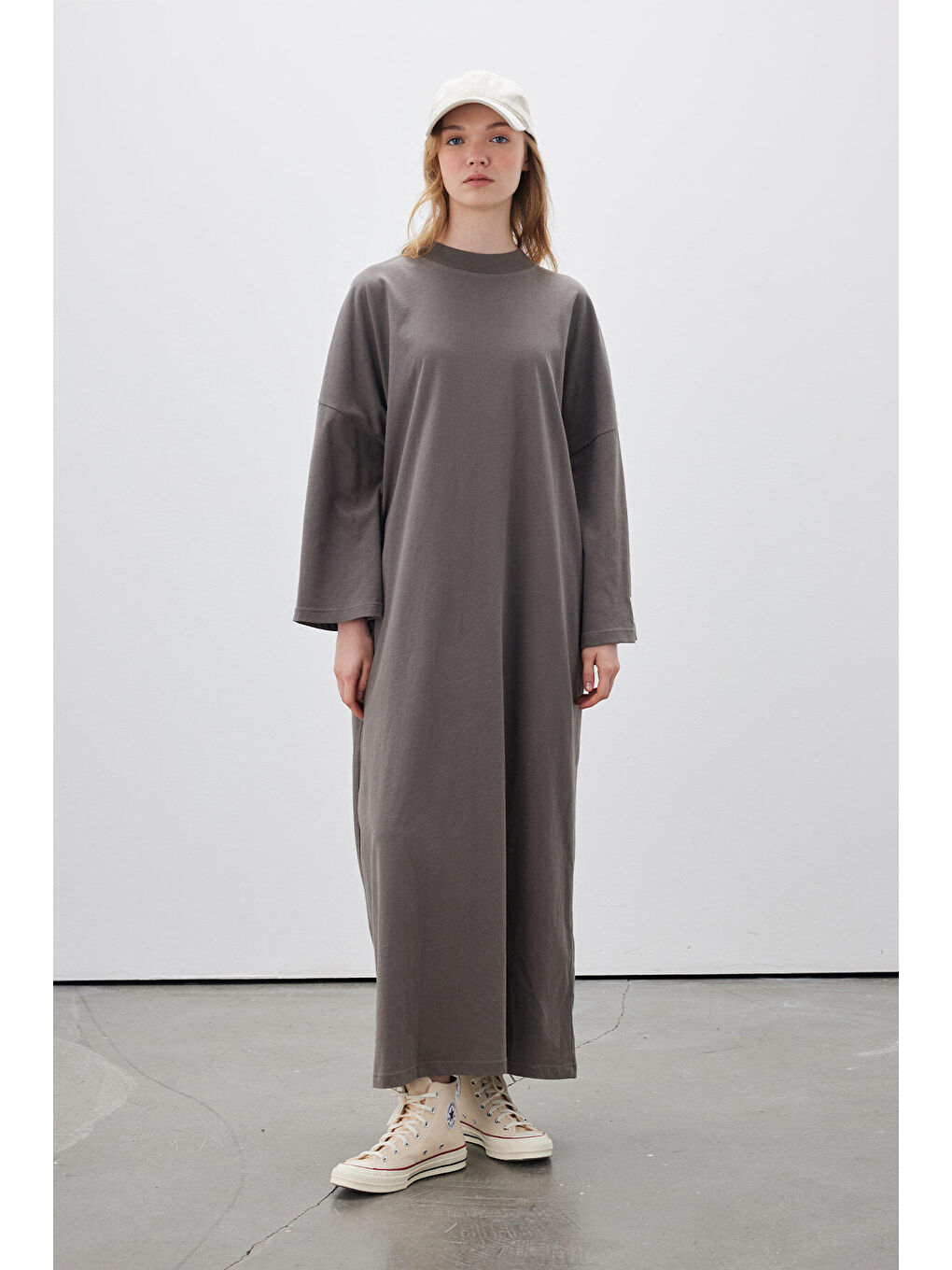 Oversize Uzun Rahat Elbise Antrasit-2