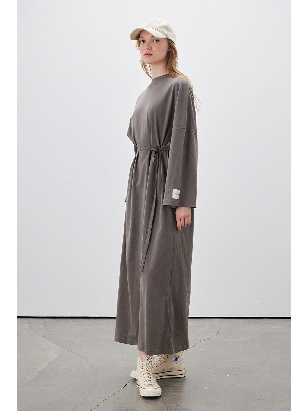 Oversize Uzun Rahat Elbise Antrasit-4