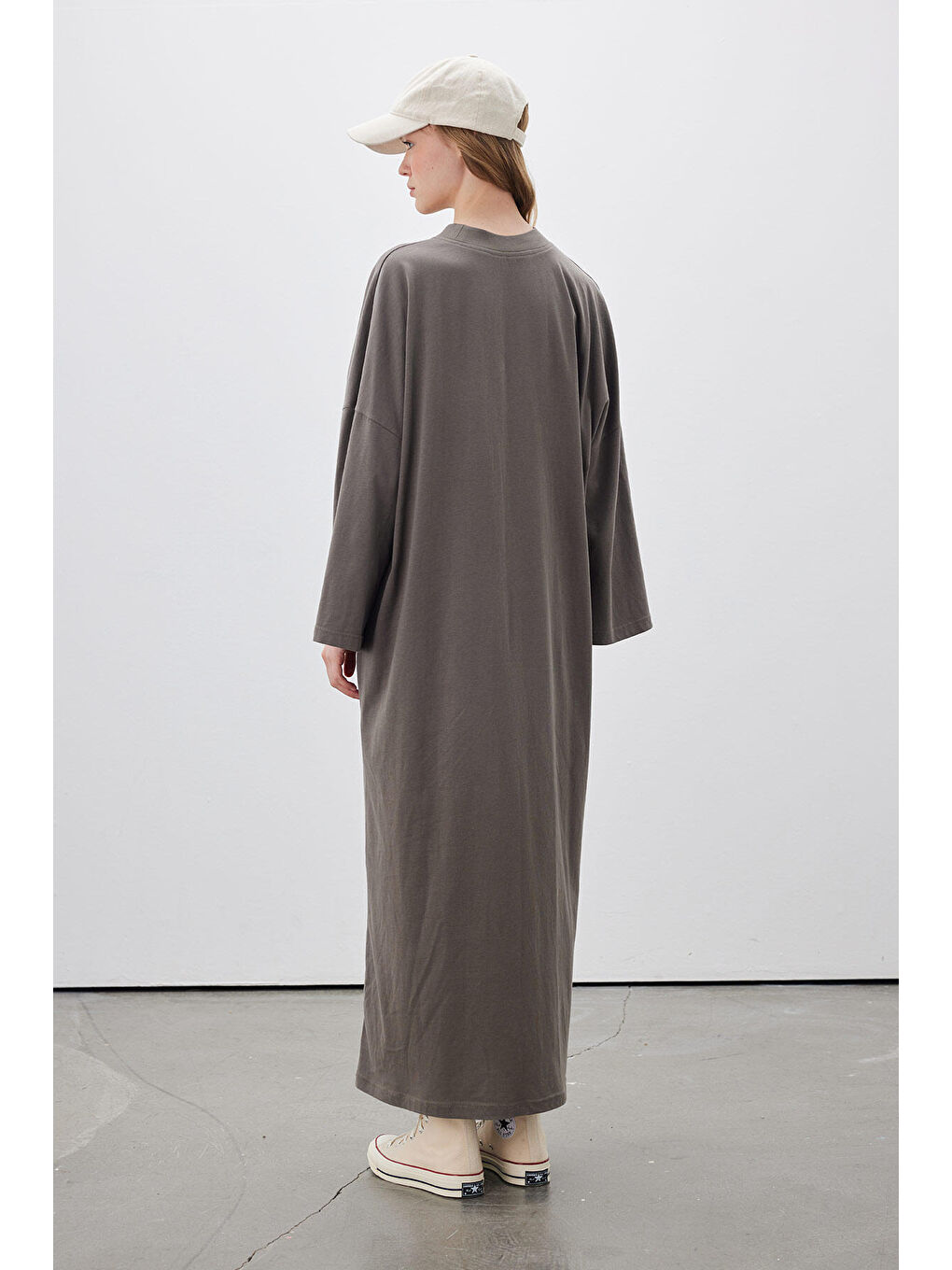 Oversize Uzun Rahat Elbise Antrasit-5