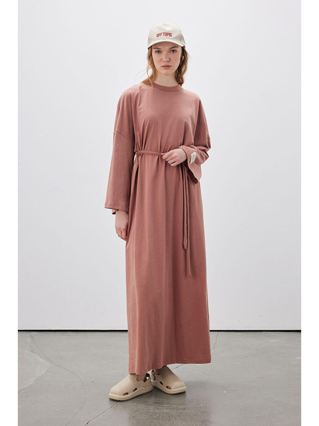 Pembe Oversize Uzun Rahat Elbise Gül Kurusu-1