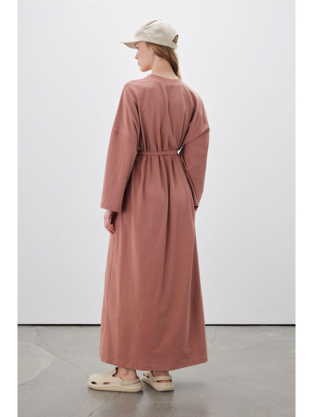 Pembe Oversize Uzun Rahat Elbise Gül Kurusu-4