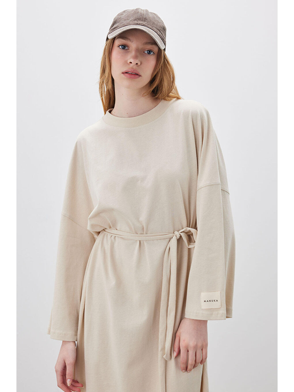 Oversize Uzun Rahat Elbise Bej