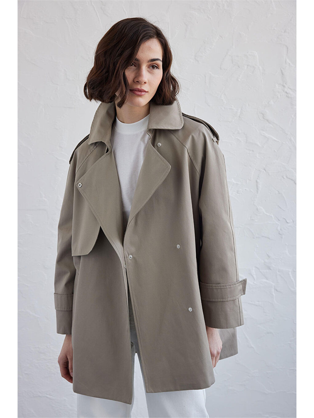 Yeşil Oversize Kısa Trençkot Çağla