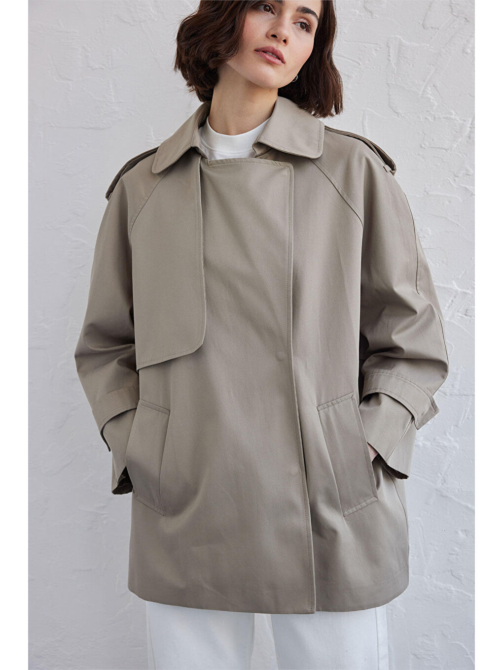 Yeşil Oversize Kısa Trençkot Çağla-1