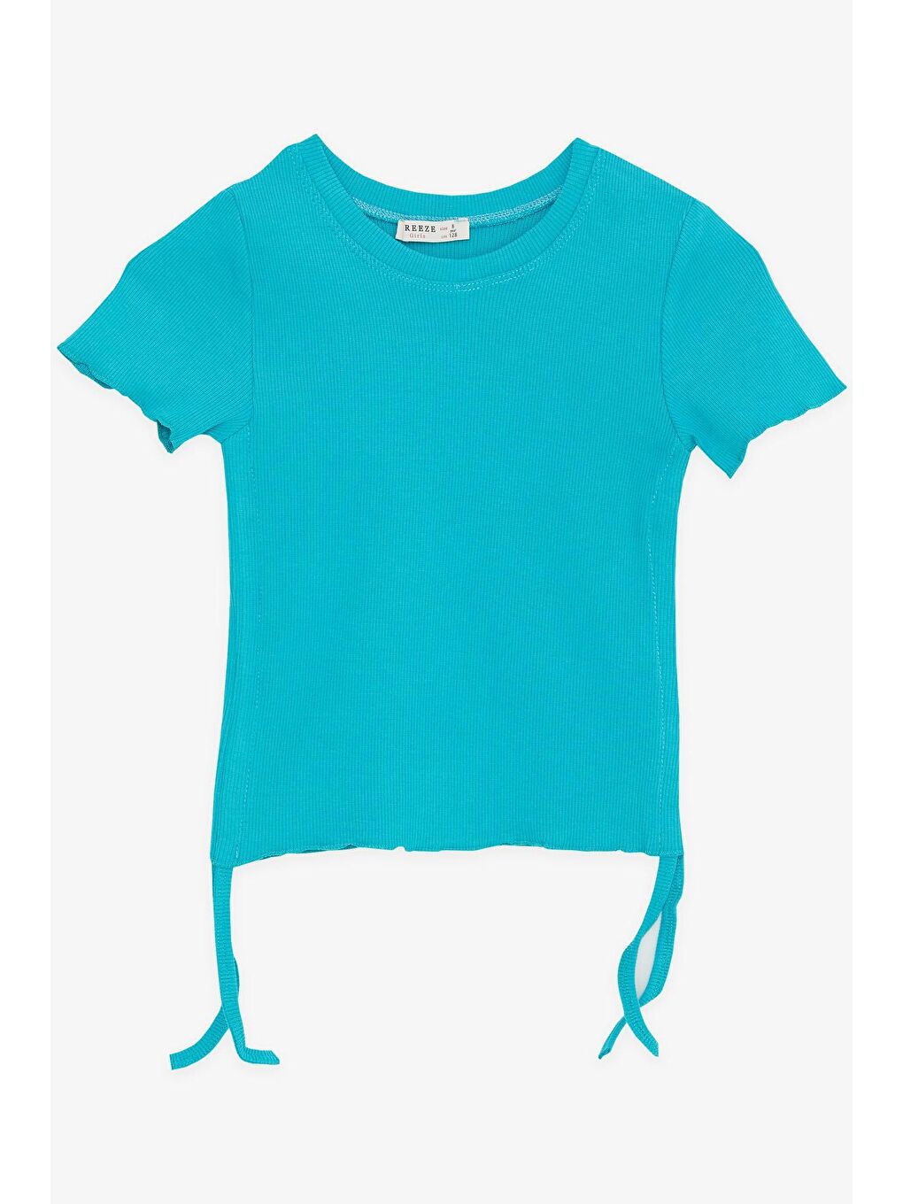 Kız Çocuk Tişört Yanları Büzgülü Turkuaz (9-14 Yaş)