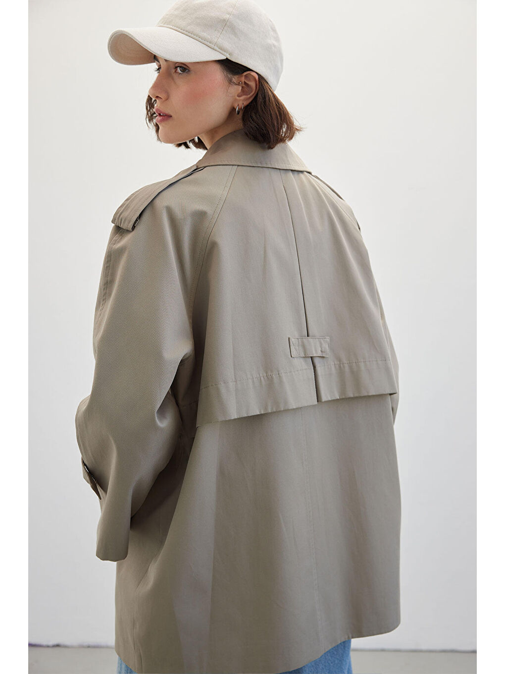 Yeşil Oversize Kısa Trençkot Çağla-6