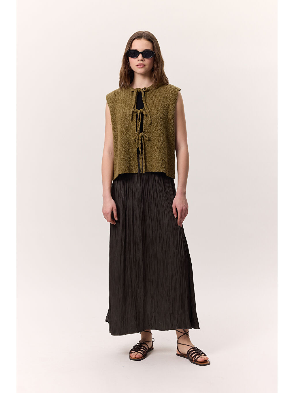 Bağcıklı Triko Yelek Yeşil-2