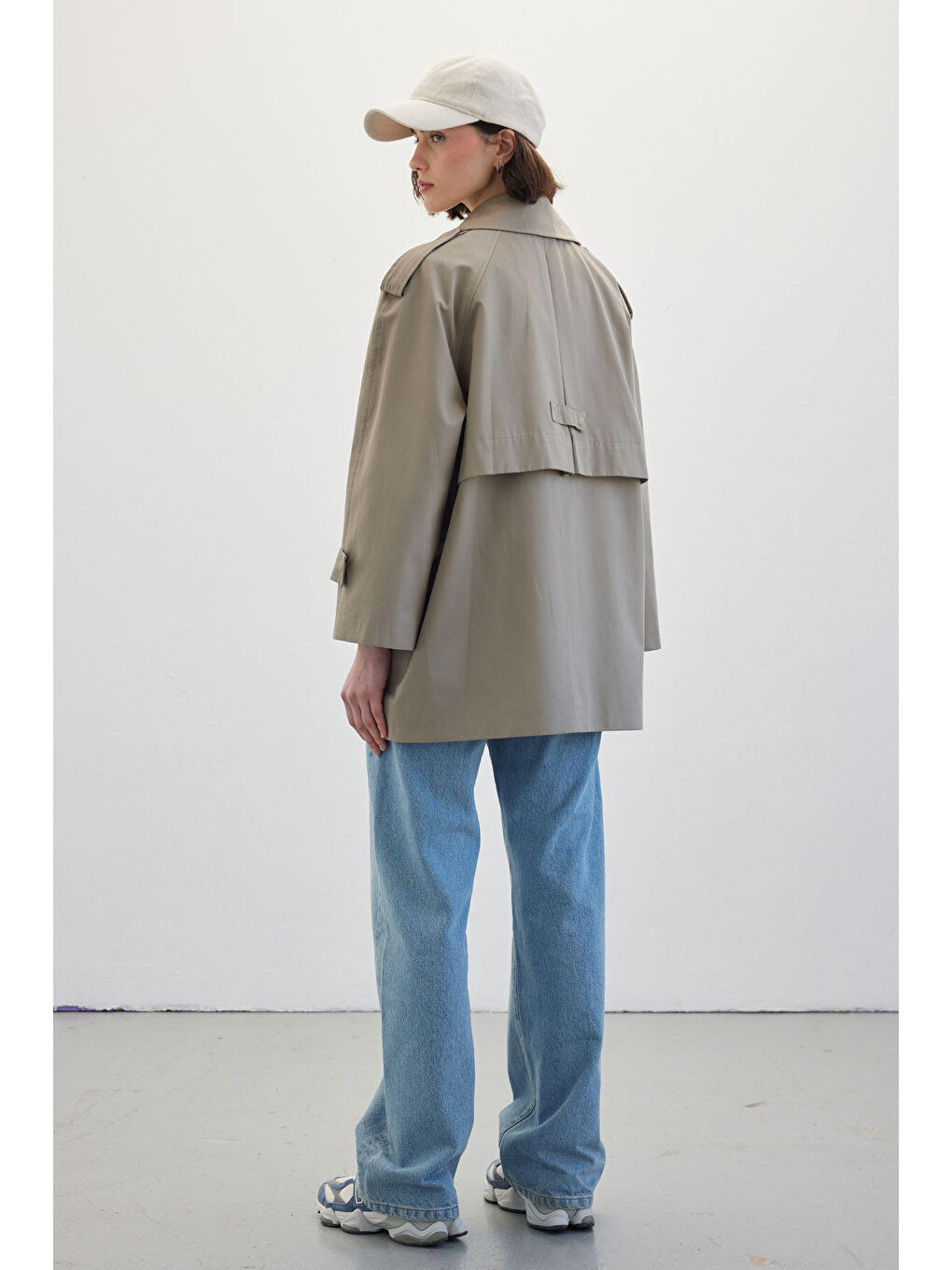 Yeşil Oversize Kısa Trençkot Çağla-7