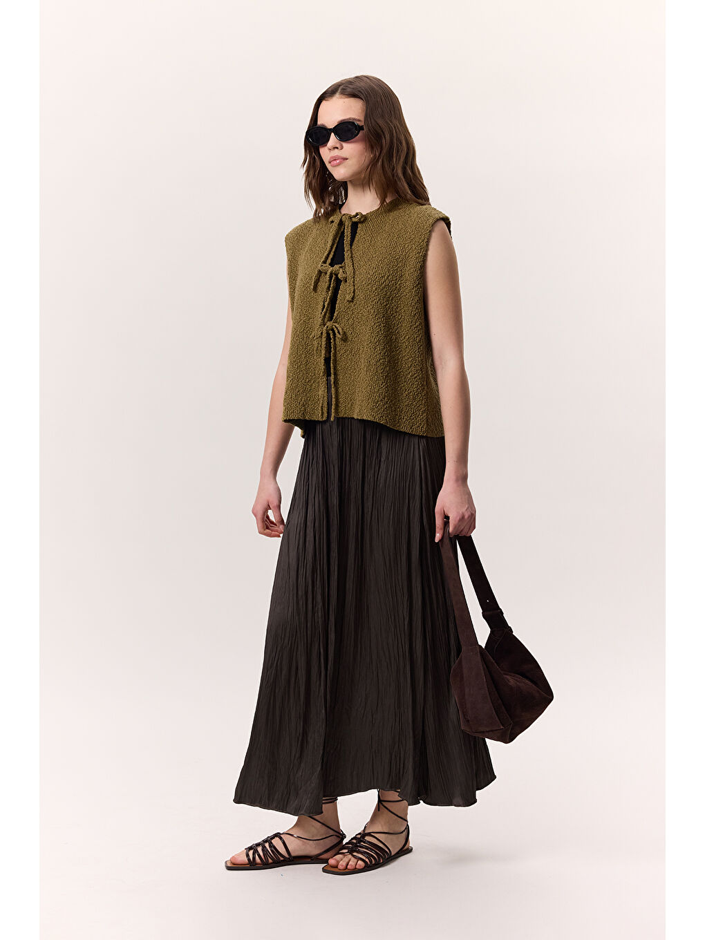 Bağcıklı Triko Yelek Yeşil-4