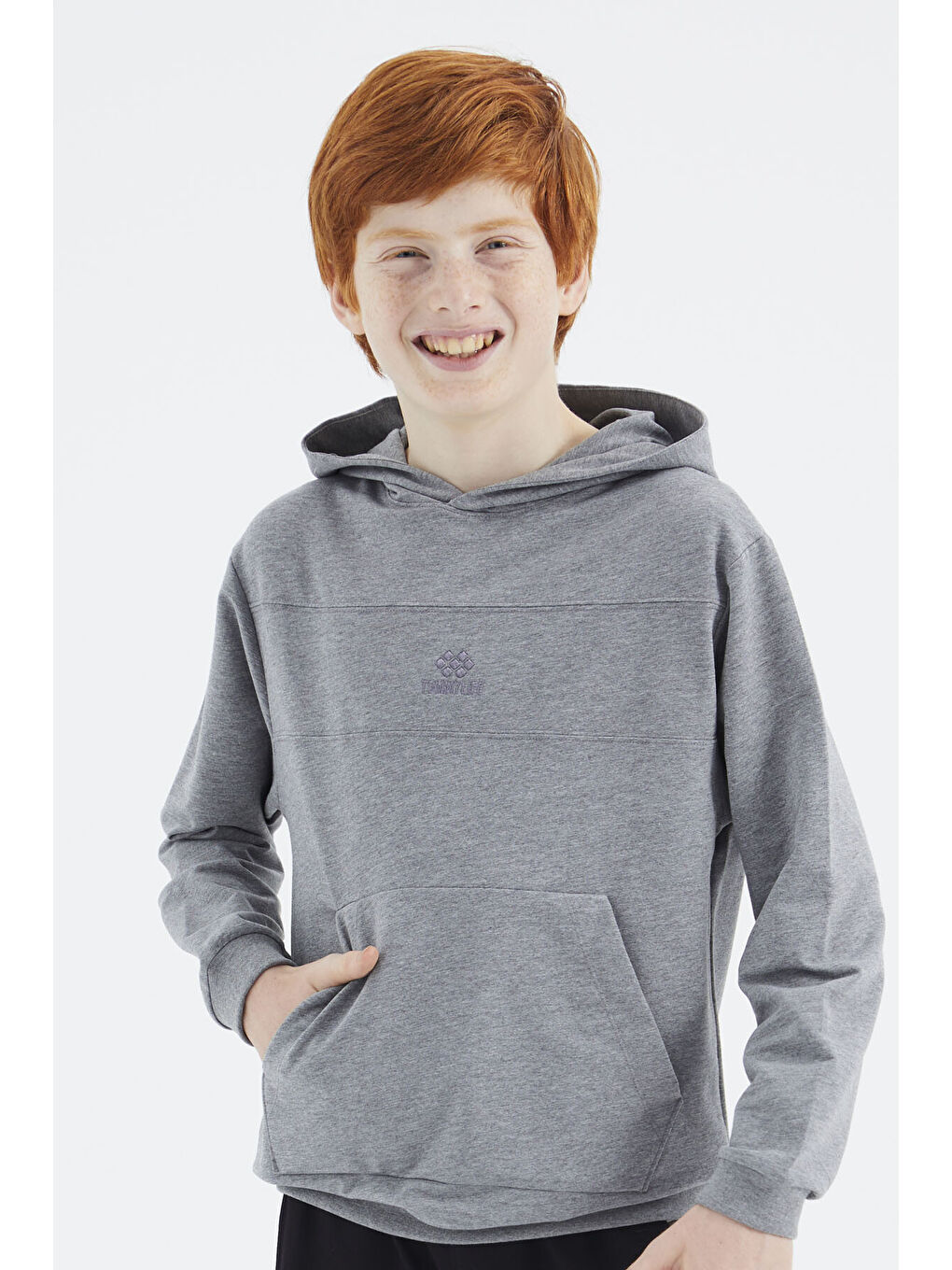 Gri Melanj Kapüşonlu Basic Erkek Çocuk Sweatshirt   11181