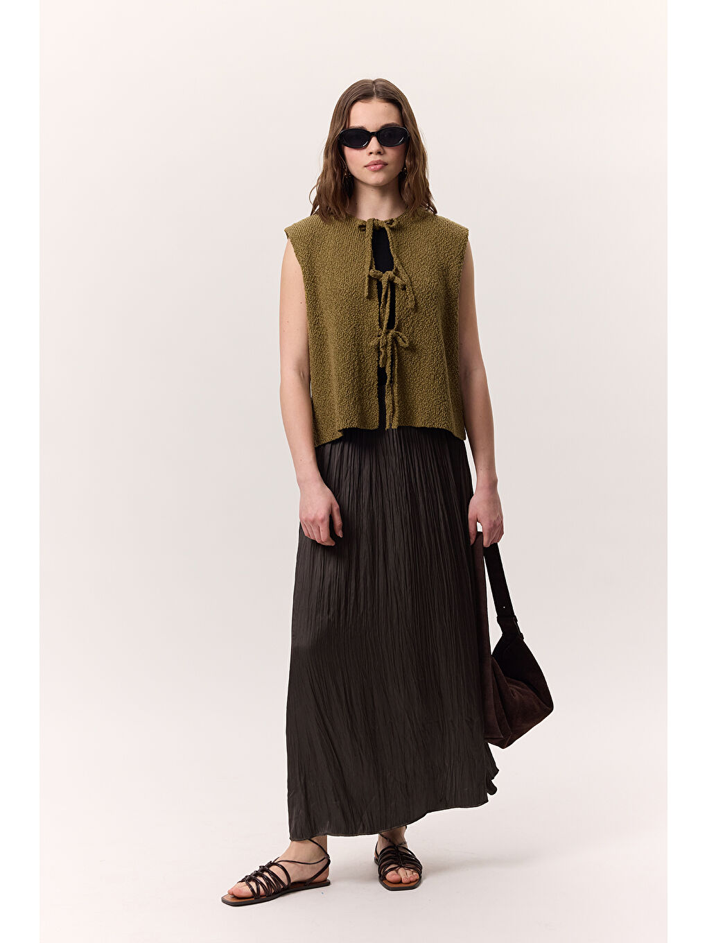 Bağcıklı Triko Yelek Yeşil-5