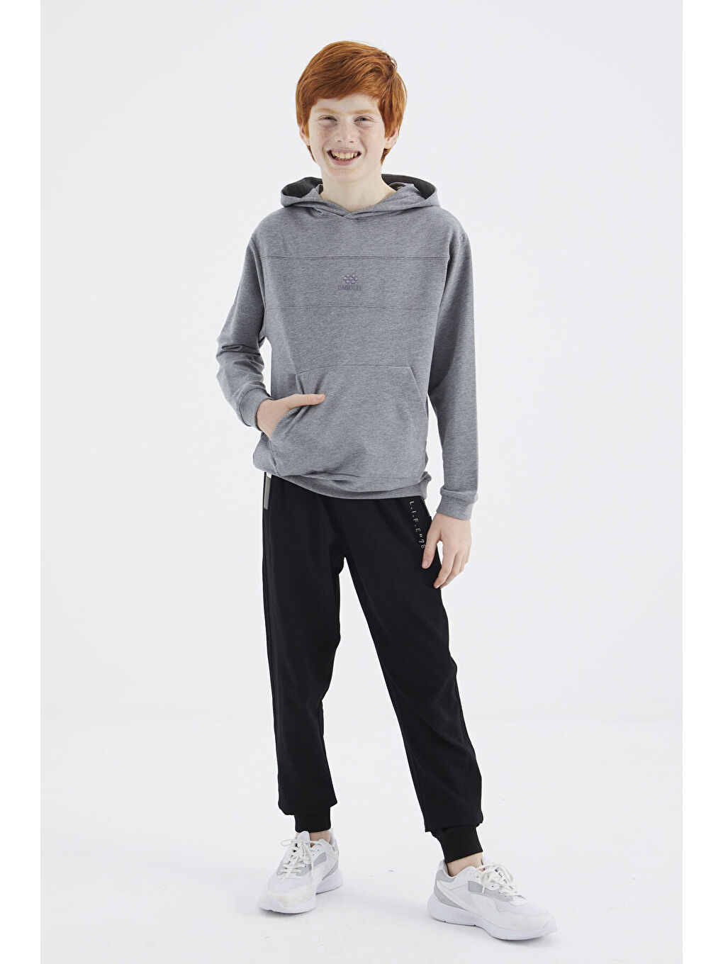 Gri Melanj Kapüşonlu Basic Erkek Çocuk Sweatshirt   11181-2