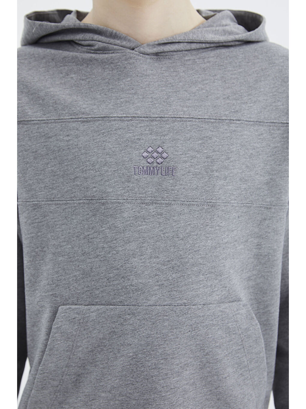 Gri Melanj Kapüşonlu Basic Erkek Çocuk Sweatshirt   11181-4