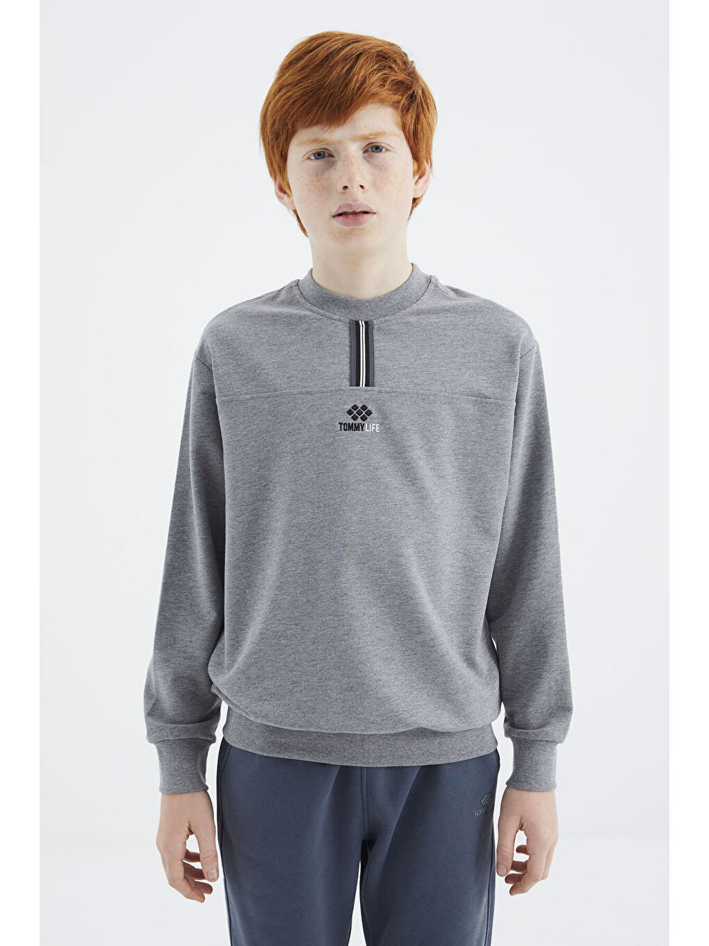 Gri Melanj O Yaka Erkek Çocuk Sweatshirt - 11178-1