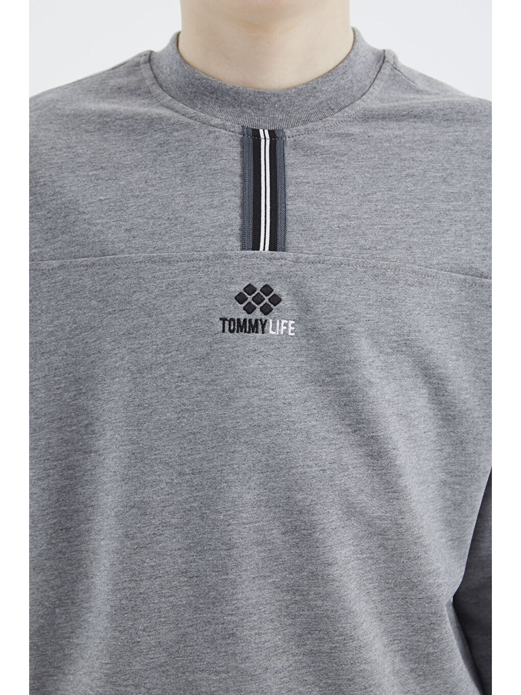 Gri Melanj O Yaka Erkek Çocuk Sweatshirt - 11178-2