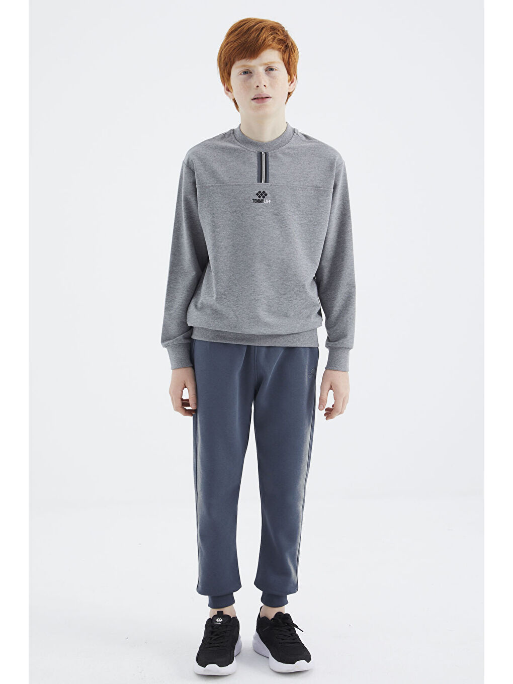 Gri Melanj O Yaka Erkek Çocuk Sweatshirt - 11178-4